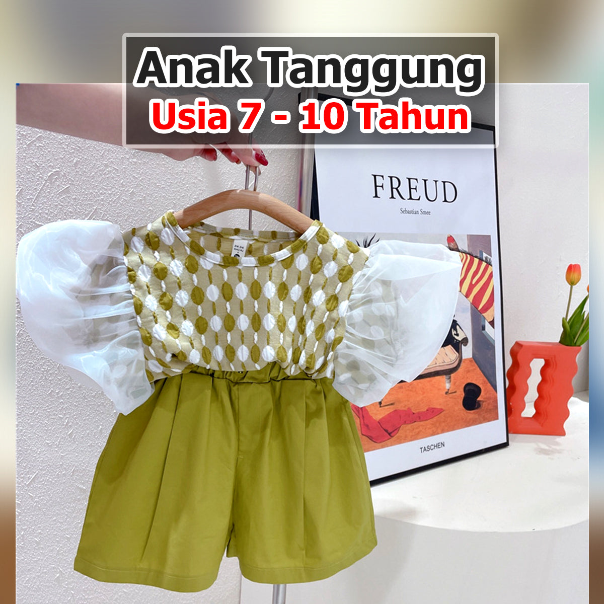 BABYHOKI STORE Usia 7 8 9 10 Tahun Baju Anak Tanggung Cewek [363538] - Setelan Blouse Rajut Lengan Balon Celana Pendek Anak Perempuan - Motif Neat Knit