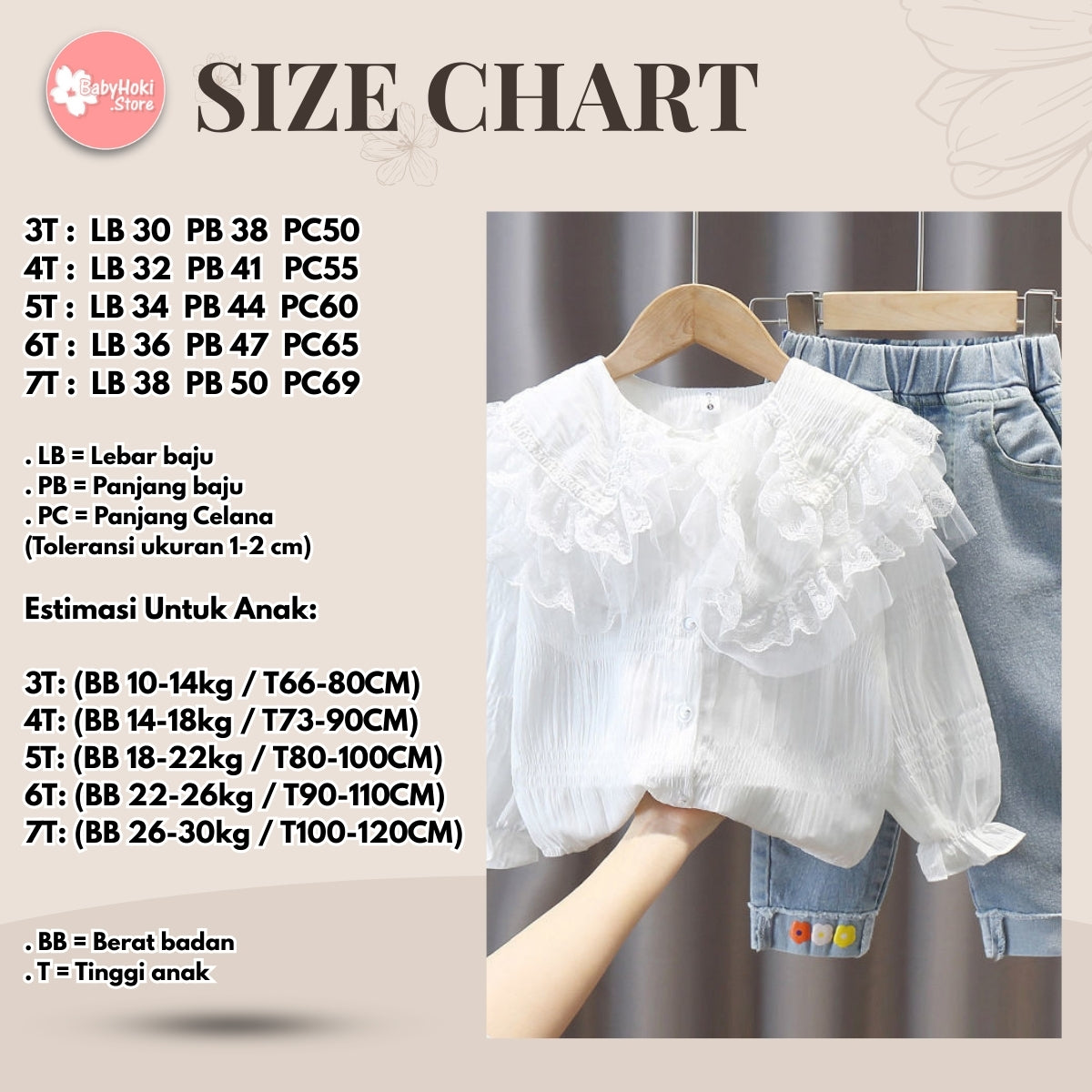 [363562] - Oneset Korea Look Setelan Blouse Ruffle Celana Panjang Jeans Anak Perempuan - Motif Smooth Waves [Baju Kain Tipis Menerawang] - BABYHOKI STORE