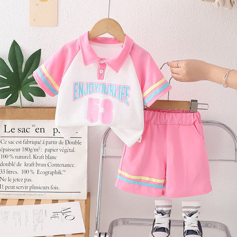 [368580] - One Set 2in1 Baju Setelan Atasan Polo Lengan Pendek Bawahan Celana Pendek Fashion Sporty Summer Anak Perempuan Cewek - Motif Number 53 - BABYHOKI STORE