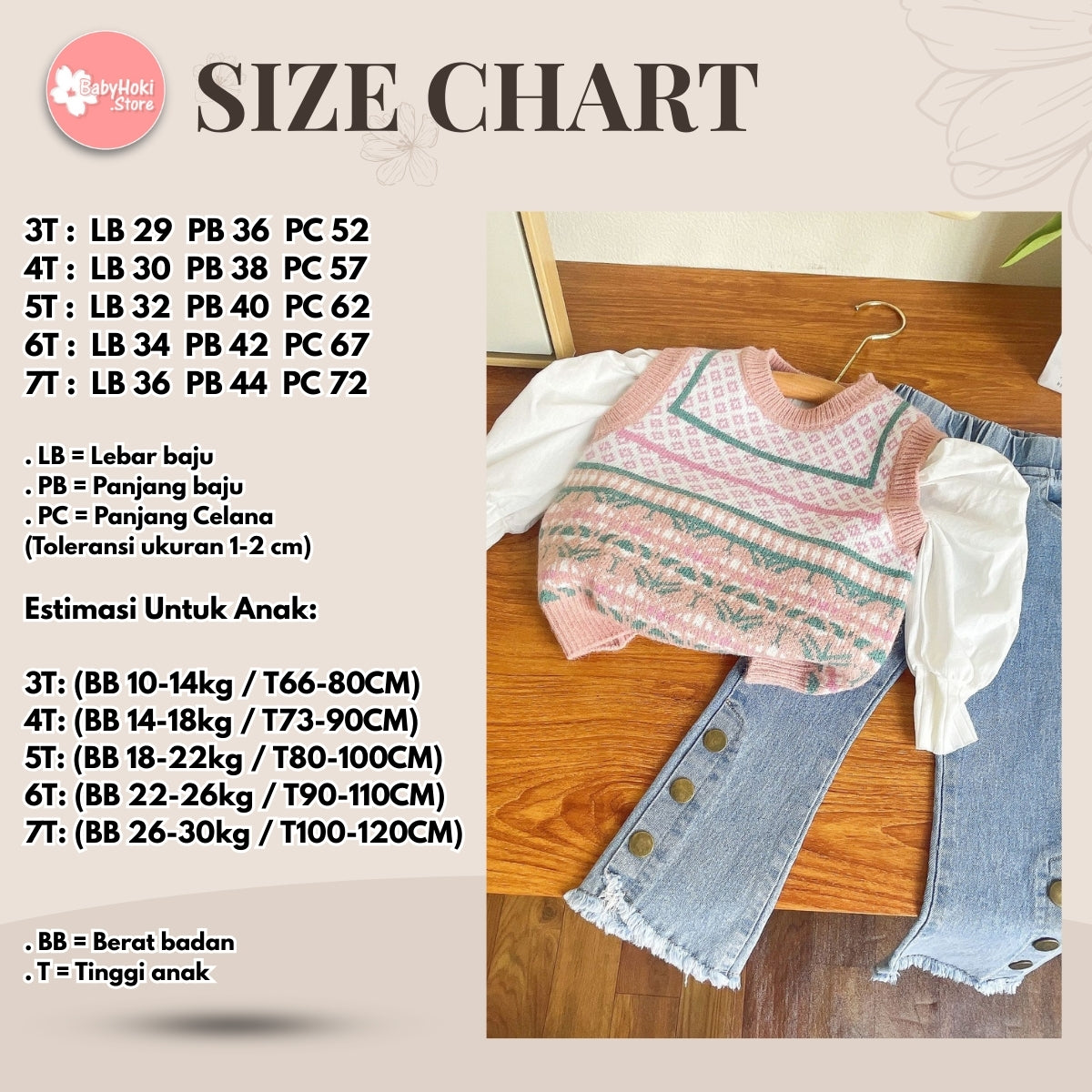 [363589] - Oneset 3in1 Setelan Baju  Fashion Blouse Rompi Rajut Knit Vest Celana Jeans Rawis Anak Perempuan Cewek - Motif Pattern - BABYHOKI STORE