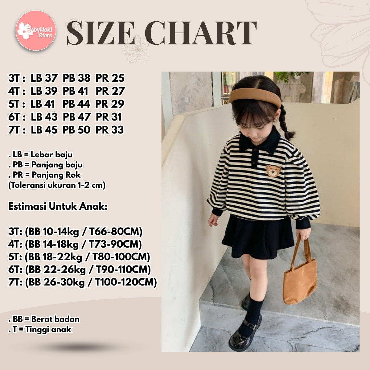 [363599] - Setelan Anak Cewek Baju Fashion Polo Kerah Bordir Bawahan Rok Anak Perempuan - Motif Line Bear