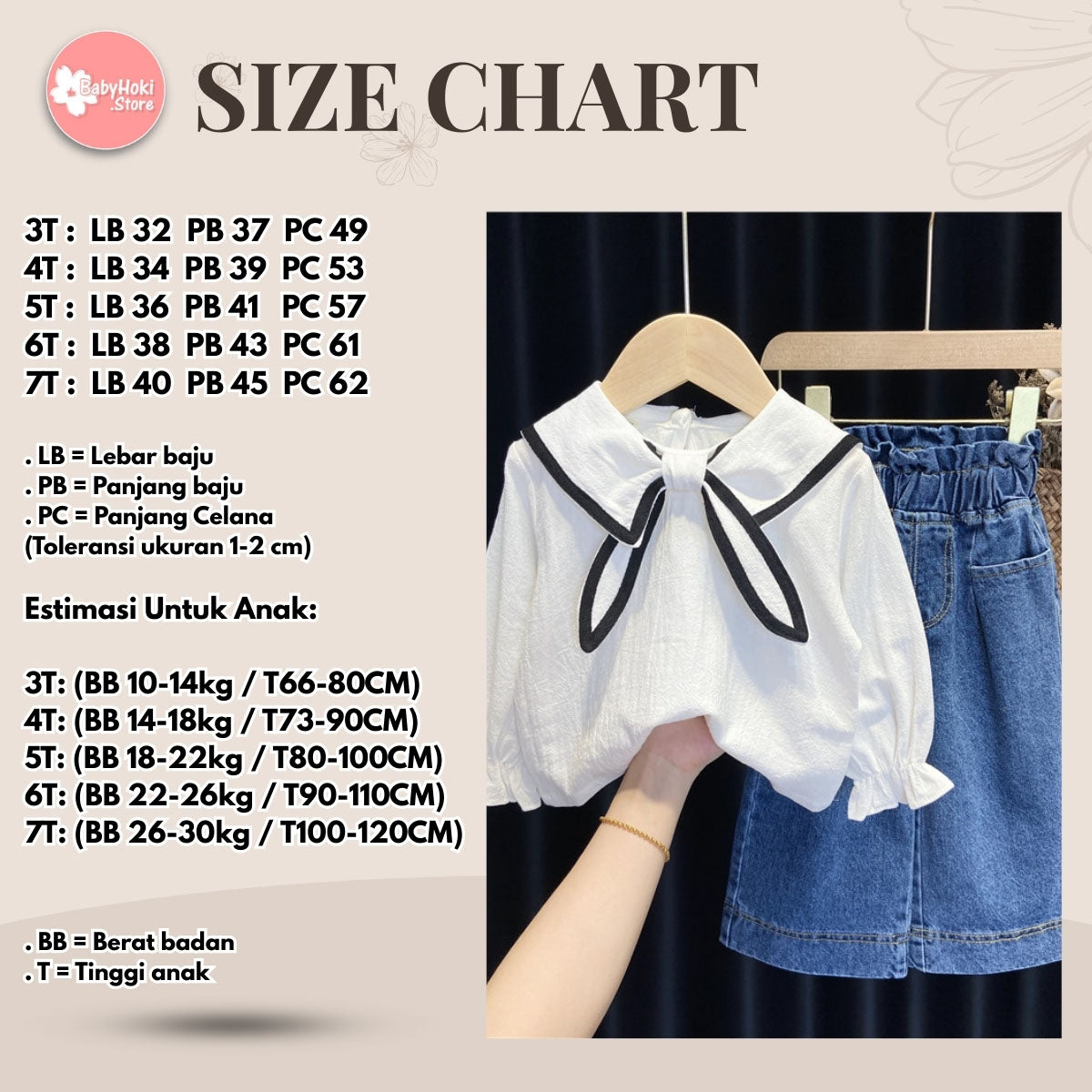 [363600] - Oneset Anak Cewek Pita Setelan Blouse Celana Jeans Kulot Anak Perempuan - Motif Long Collar