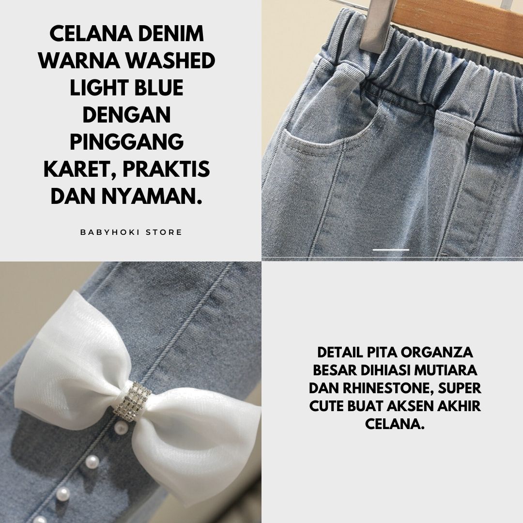 [363605] - Setelan Blouse Celana Panjang Jeans Cutbray Anak Perempuan - Motif Shoulder Lace - BABYHOKI STORE