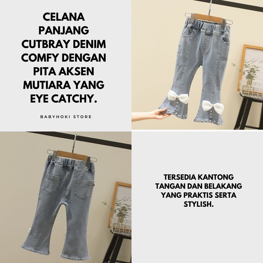 [363605] - Setelan Blouse Celana Panjang Jeans Cutbray Anak Perempuan - Motif Shoulder Lace - BABYHOKI STORE