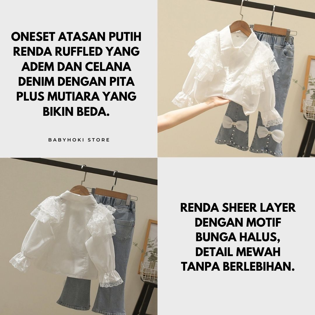 [363605] - Setelan Blouse Celana Panjang Jeans Cutbray Anak Perempuan - Motif Shoulder Lace - BABYHOKI STORE