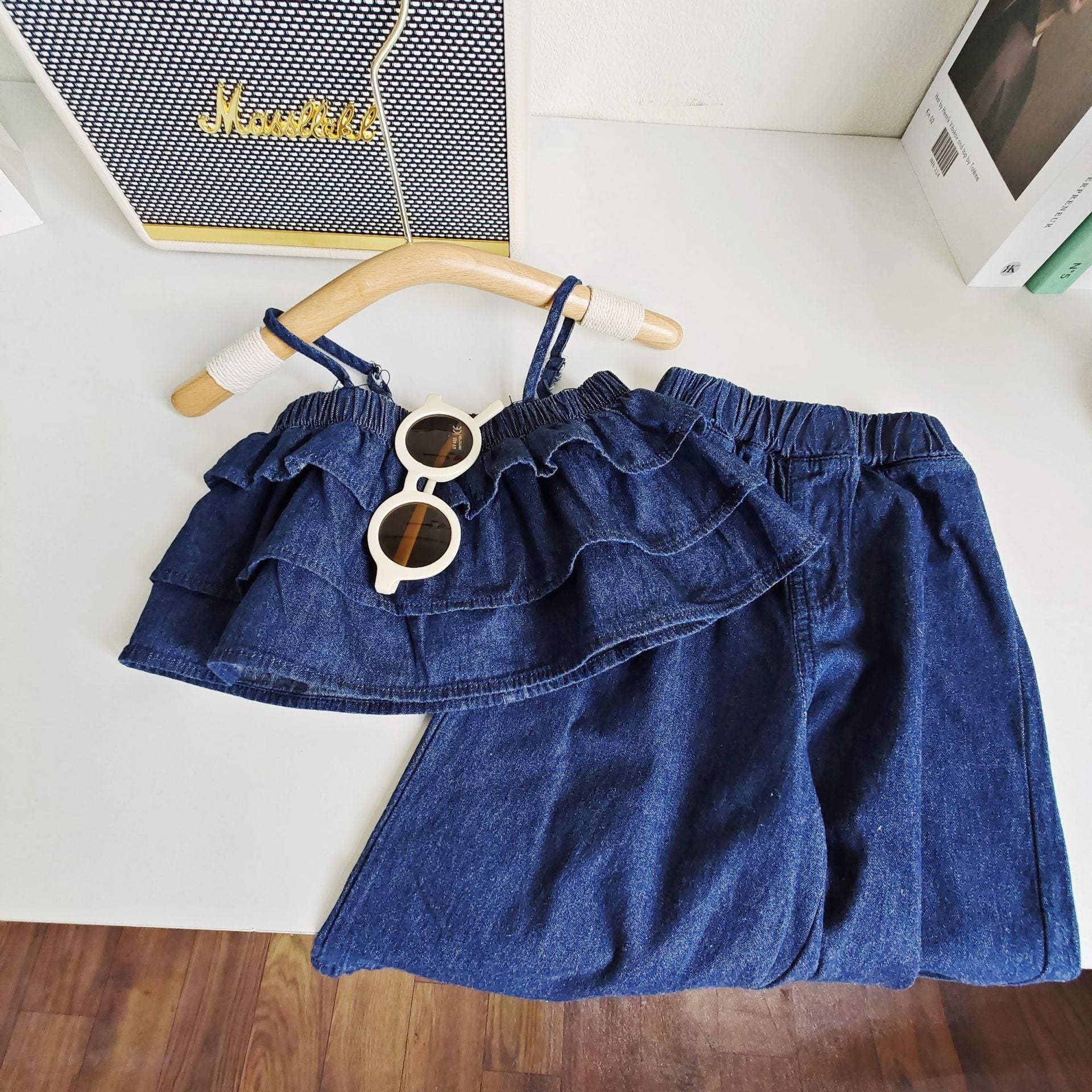 [363612] - Setelan Crop Top Kutung Celana Jeans Anak Perempuan - Motif Plain Bend