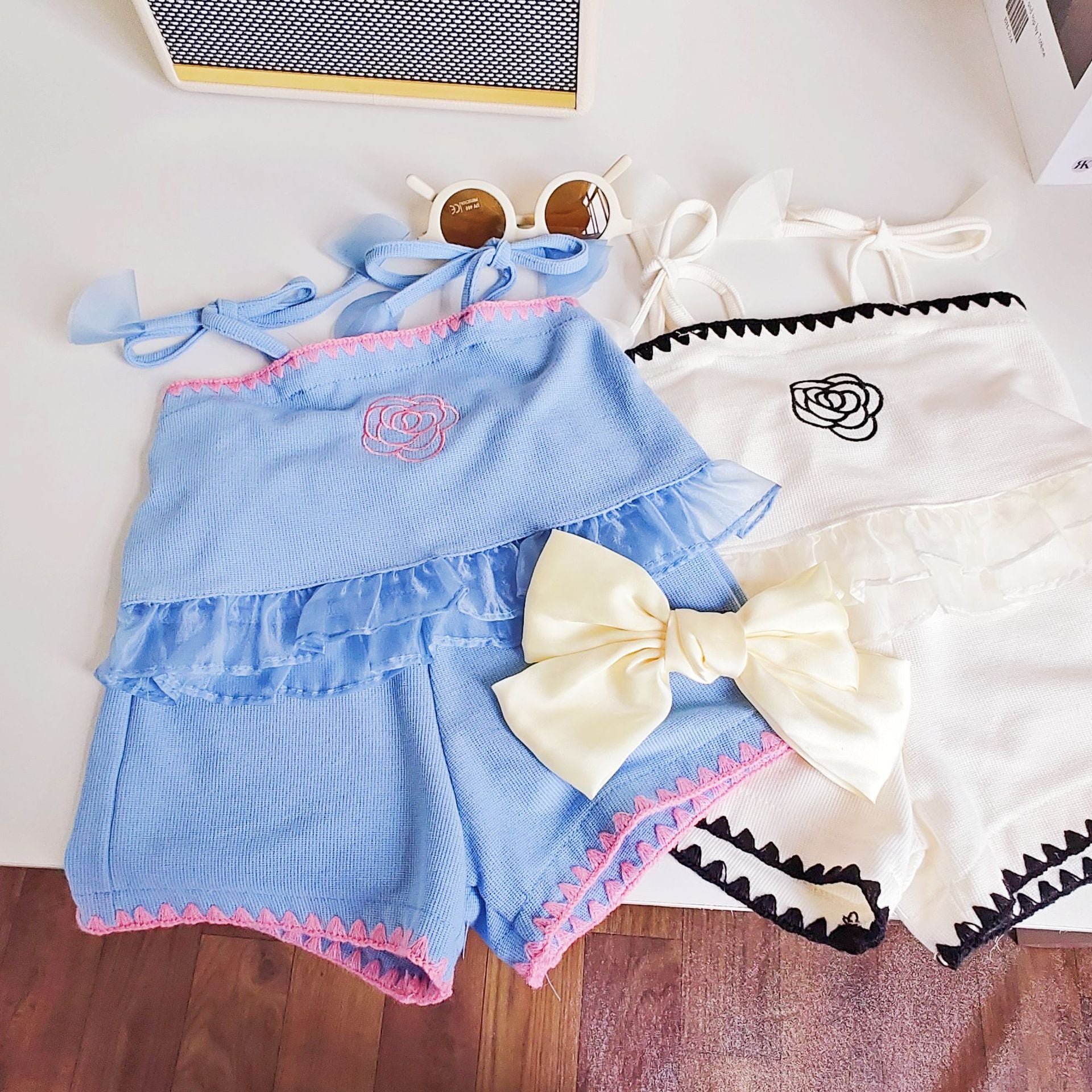 BABYHOKI STORE Usia 7 8 9 10 Tahun Baju Anak Tanggung Cewek [363614] - Setelan Crop Top Bawahan Pendek Anak Perempuan - Motif Flower Shape