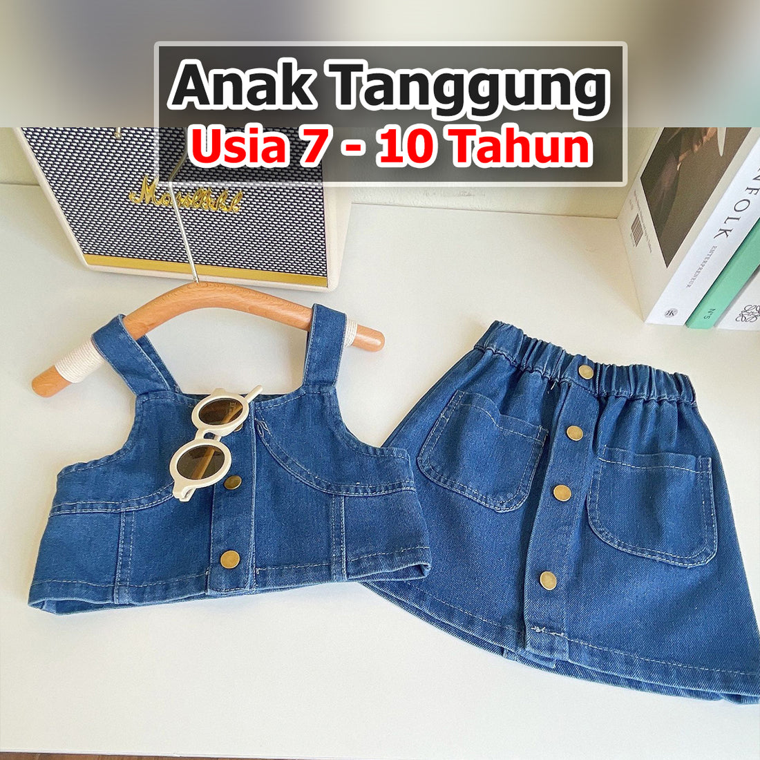 BABYHOKI STORE Usia 7 8 9 10 Tahun Baju Anak Tanggung Cewek [363619] - Setelan Atasan Crop Bawahan Rok Anak Perempuan - Motif Plain Casual