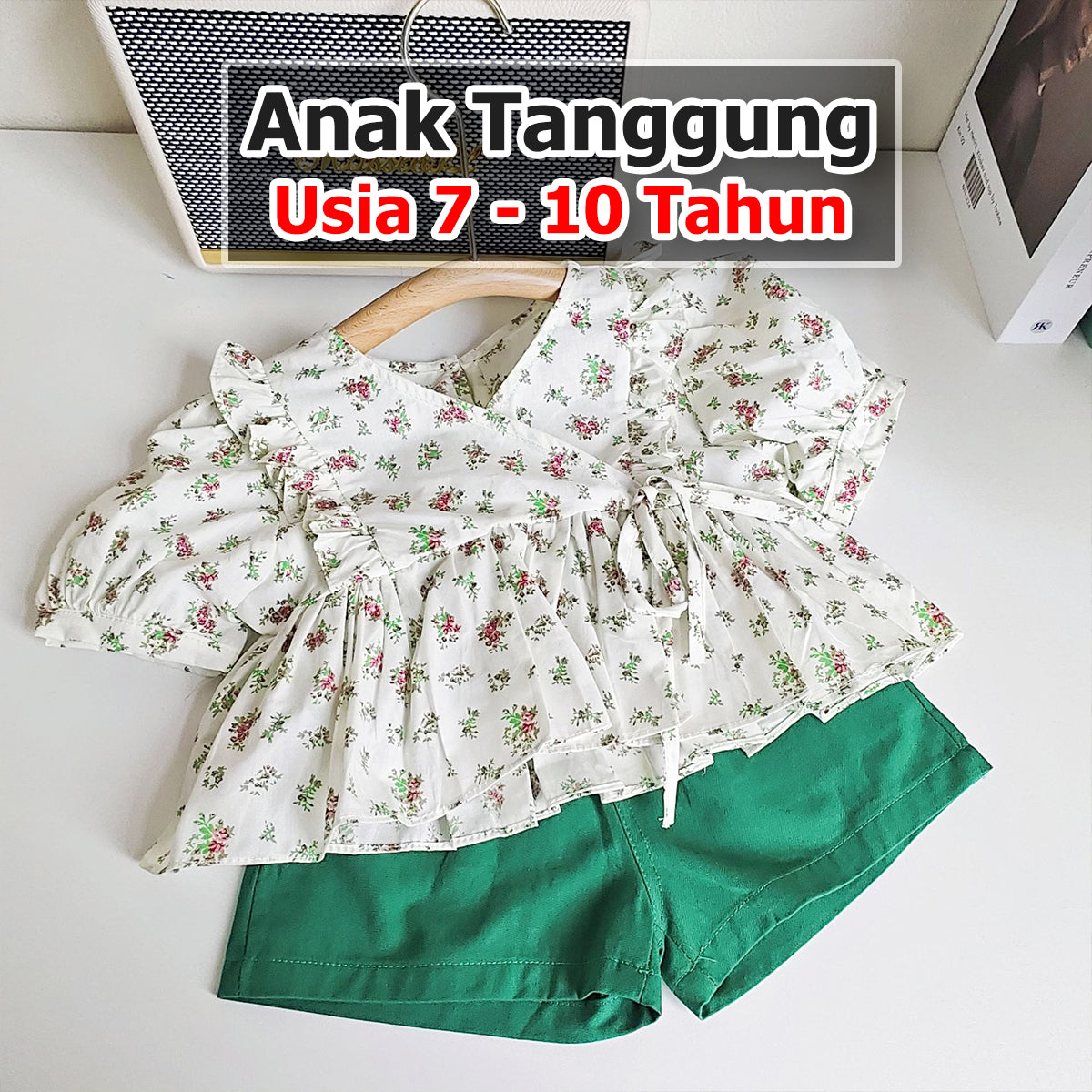 BABYHOKI STORE Usia 7 8 9 10 Tahun Baju Anak Tanggung Cewek [363624] - Setelan Blouse Bawahan Pendek Anak Perempuan - Motif Tie Flowers
