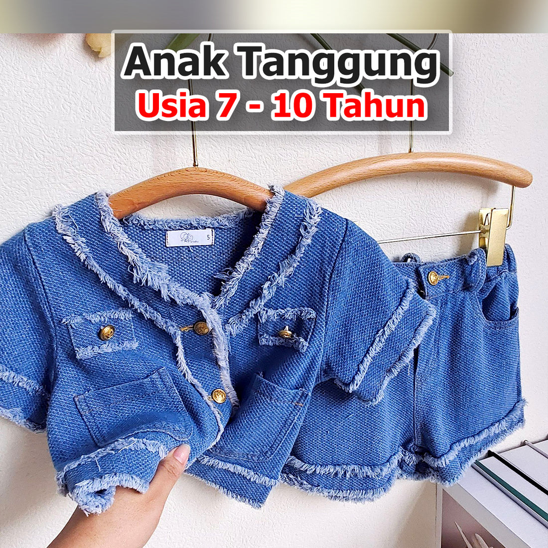 BABYHOKI STORE Usia 7 8 9 10 Tahun Baju Anak Tanggung Cewek [363625] - Setelan Cardigan Celana Pendek Jeans Anak Perempuan - Motif Messy Fur