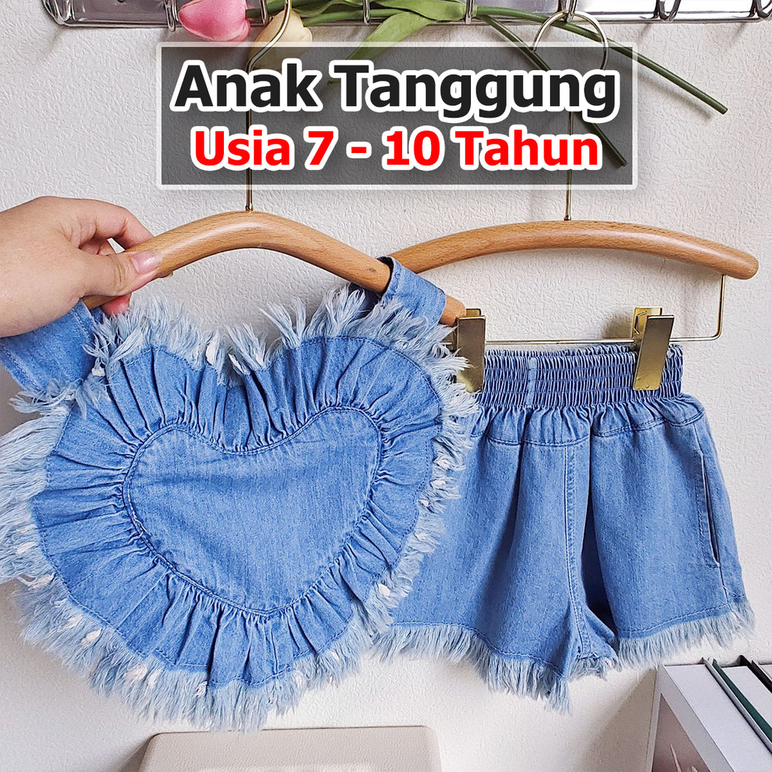 BABYHOKI STORE Usia 7 8 9 10 Tahun Baju Anak Tanggung Cewek [363627] - Setelan Atasan Lengan Pendek Bawahan Pendek Anak Perempuan - Motif Love Shape