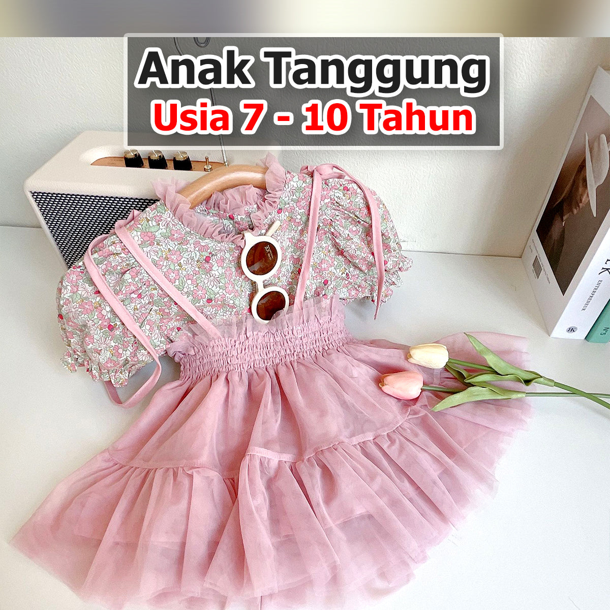 BABYHOKI STORE Usia 7 8 9 10 Tahun Baju Anak Tanggung Cewek [363628] - Setelan Blouse Bawahan Overall Anak Perempuan - Motif Pretty Flower