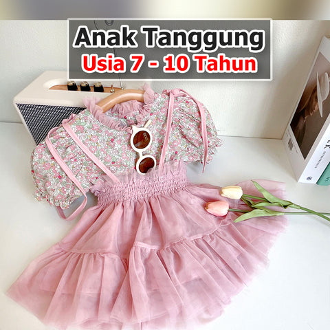 BABYHOKI STORE Usia 7 8 9 10 Tahun Baju Anak Tanggung Cewek [363628] - Setelan Blouse Bawahan Overall Anak Perempuan - Motif Pretty Flower