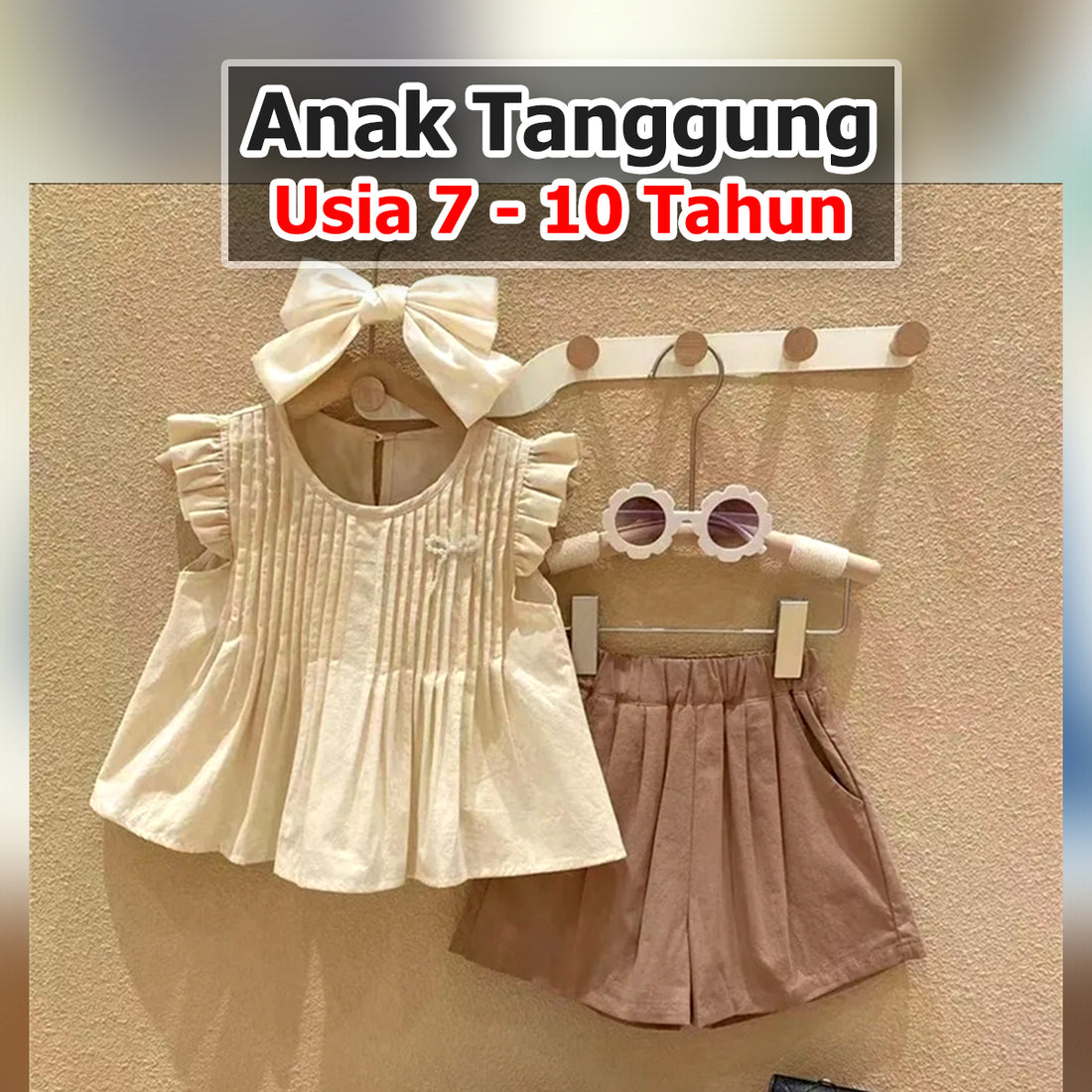 BABYHOKI STORE Usia 7 8 9 10 Tahun Baju Anak Tanggung Cewek [363635] - Setelan Blouse Kutung Celana Pendek Chino Anak Perempuan - Motif Straight Bend