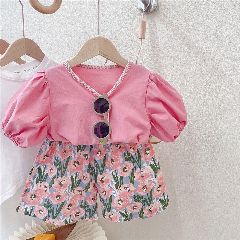 [363638] - Setelan Blouse Lengan Balon Anak Perempuan - Motif Pretty Flower