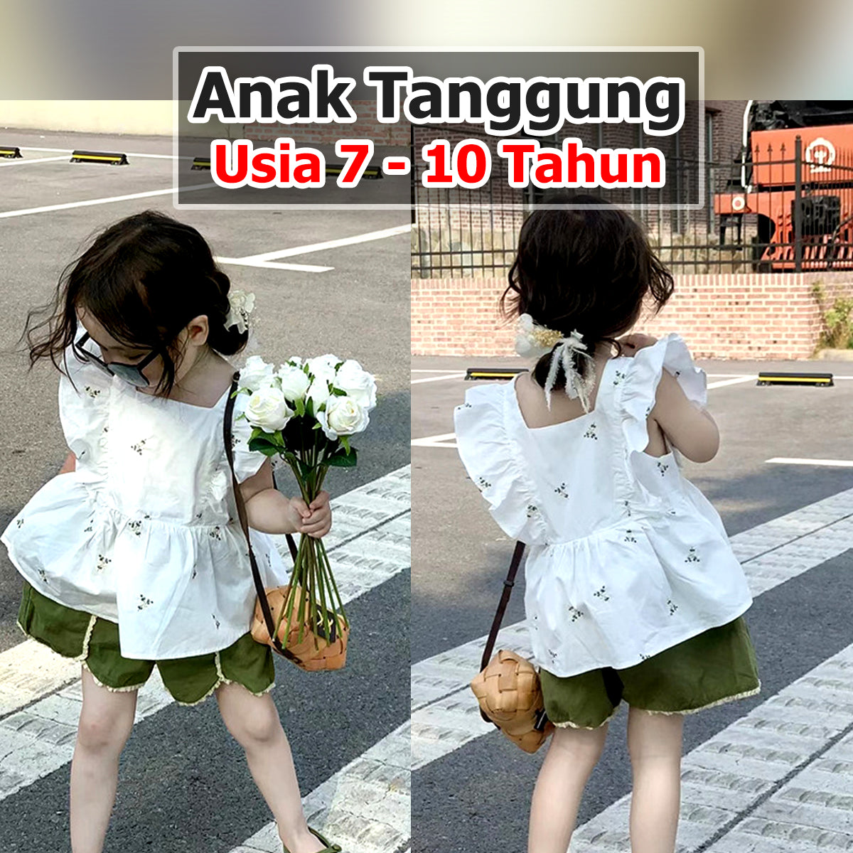 BABYHOKI STORE Usia 7 8 9 10 Tahun Baju Anak Tanggung Cewek [363639] - Setelan Blouse Kutung Celana Pendek Anak Perempuan - Motif Branch Stalk