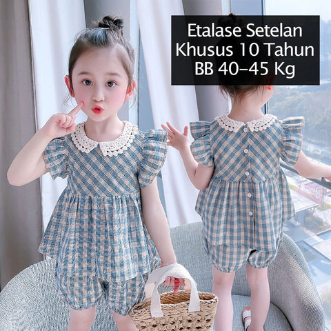 CLEARANCE SALE [Setelan] 10 Tahun BB 40-45kg One Set Pendek Anak Perempuan - SETSP363