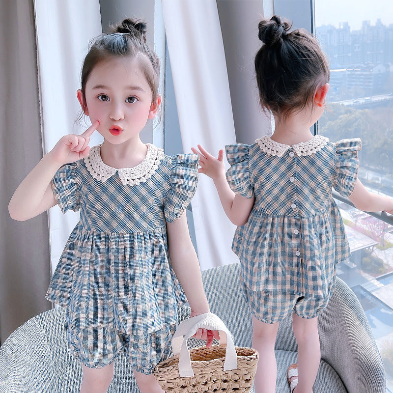 [363640] - Baju Setelan Blouse Kutung Celana Pendek Fashion Anak Perempuan - Motif Tilt Square