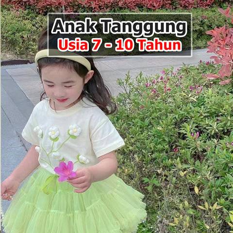 BABYHOKI STORE Usia 7 8 9 10 Tahun Baju Anak Tanggung Cewek [363644] - Setelan Atasan Lengan Pendek Bawahan Rok Pendek Anak Perempuan - Motif Flower Dew