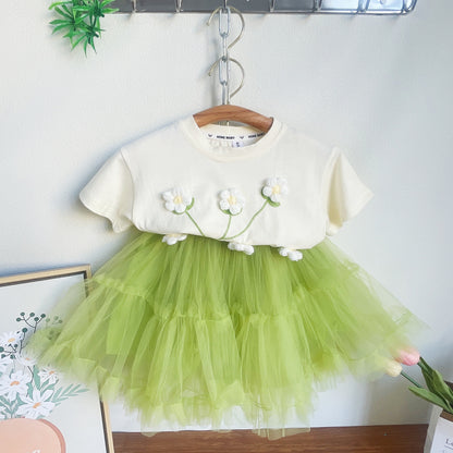 [363644] - Setelan Atasan Lengan Pendek Bawahan Rok Pendek Import Anak Perempuan - Motif Flower Dew