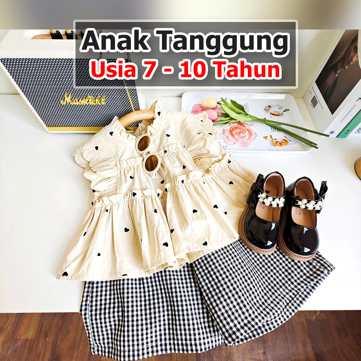 BABYHOKI STORE Usia 7 8 9 10 Tahun Baju Anak Tanggung Cewek [363650] - Baju Setelan Blouse Kutung Fashion Anak Perempuan - Motif Hearts Spread