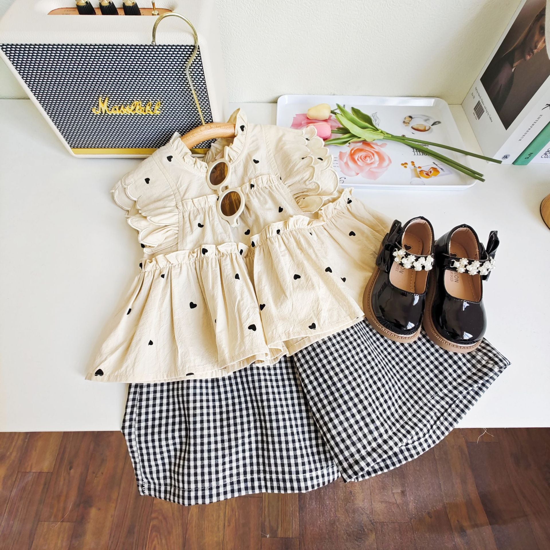 BABYHOKI STORE Usia 7 8 9 10 Tahun Baju Anak Tanggung Cewek [363650] - Baju Setelan Blouse Kutung Fashion Anak Perempuan - Motif Hearts Spread