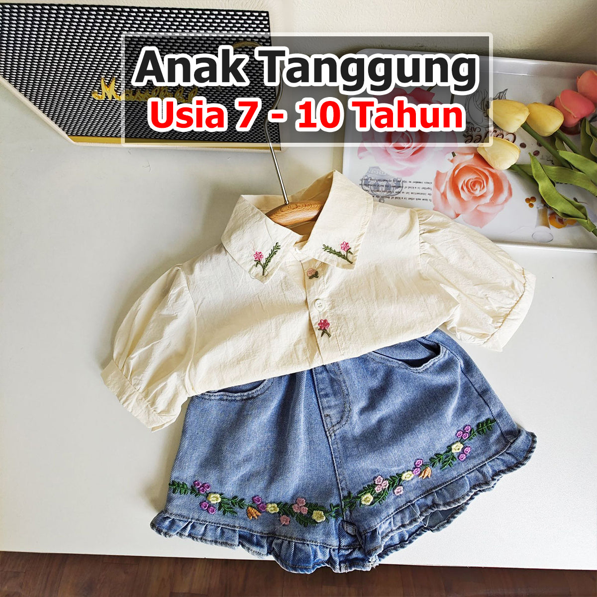 BABYHOKI STORE Usia 7 8 9 10 Tahun Baju Anak Tanggung Cewek [363651] - Setelan Atasan Lengan Pendek Celana Pendek Anak Perempuan - Motif Pretty Flower