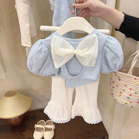 [363654] - Oneset Pita Besar Lucu Setelan Baju Fashion Korea Blouse Celana Duyung Anak Perempuan Cewek - Motif Ribbon Spot