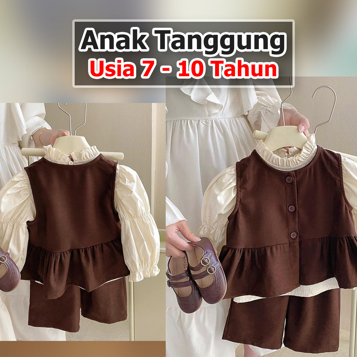 BABYHOKI STORE Usia 7 8 9 10 Tahun Baju Anak Tanggung Cewek [363658] - Baju 3 in 1 Setelan Blouse Fashion Anak Perempuan - Motif Balloon Arm