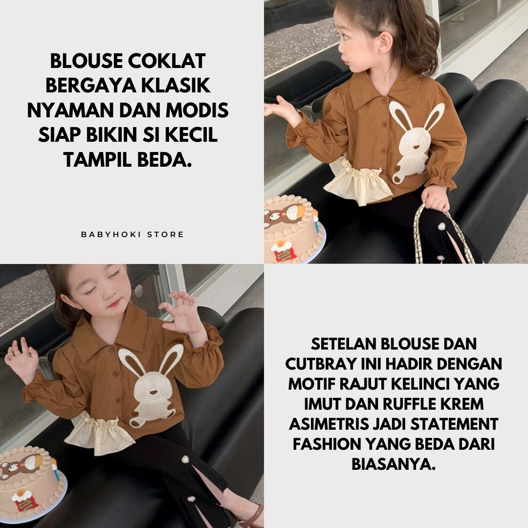 [363663] - Setelan Baju Blouse Celana Panjang Cutbray Fashion Anak Perempuan - Motif Lace Rabbit - BABYHOKI STORE