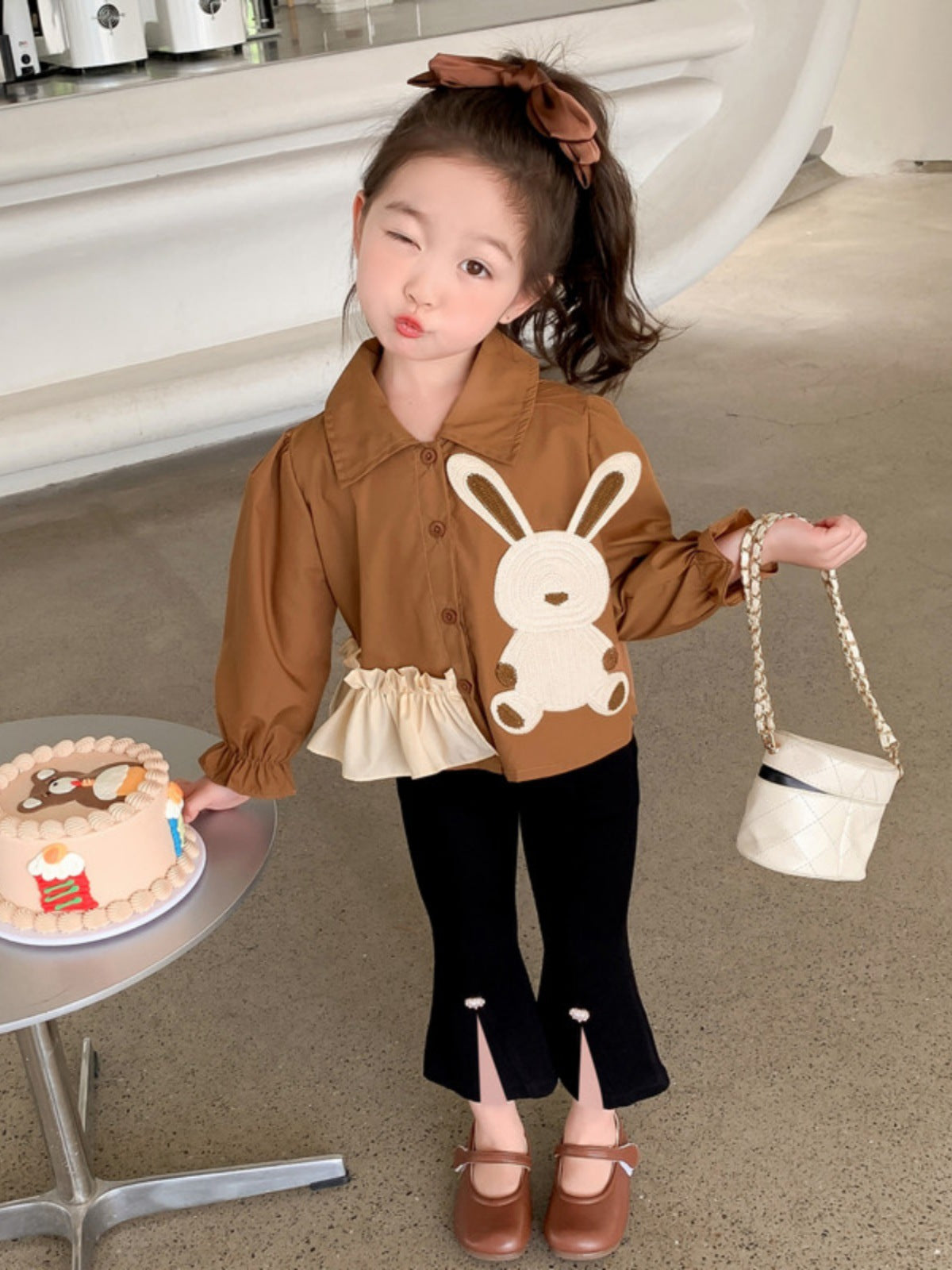 [363663] - Setelan Baju Blouse Celana Panjang Cutbray Fashion Anak Perempuan - Motif Lace Rabbit