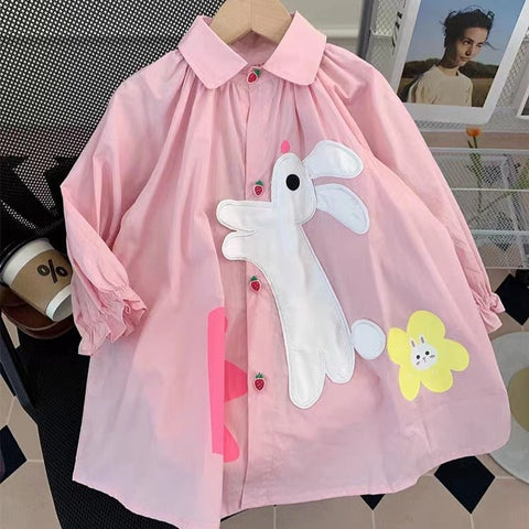 [363666] - Baju Dress Kemeja Tunik Lengan Panjang Anak Perempuan Fashion - Motif Cute Rabbit