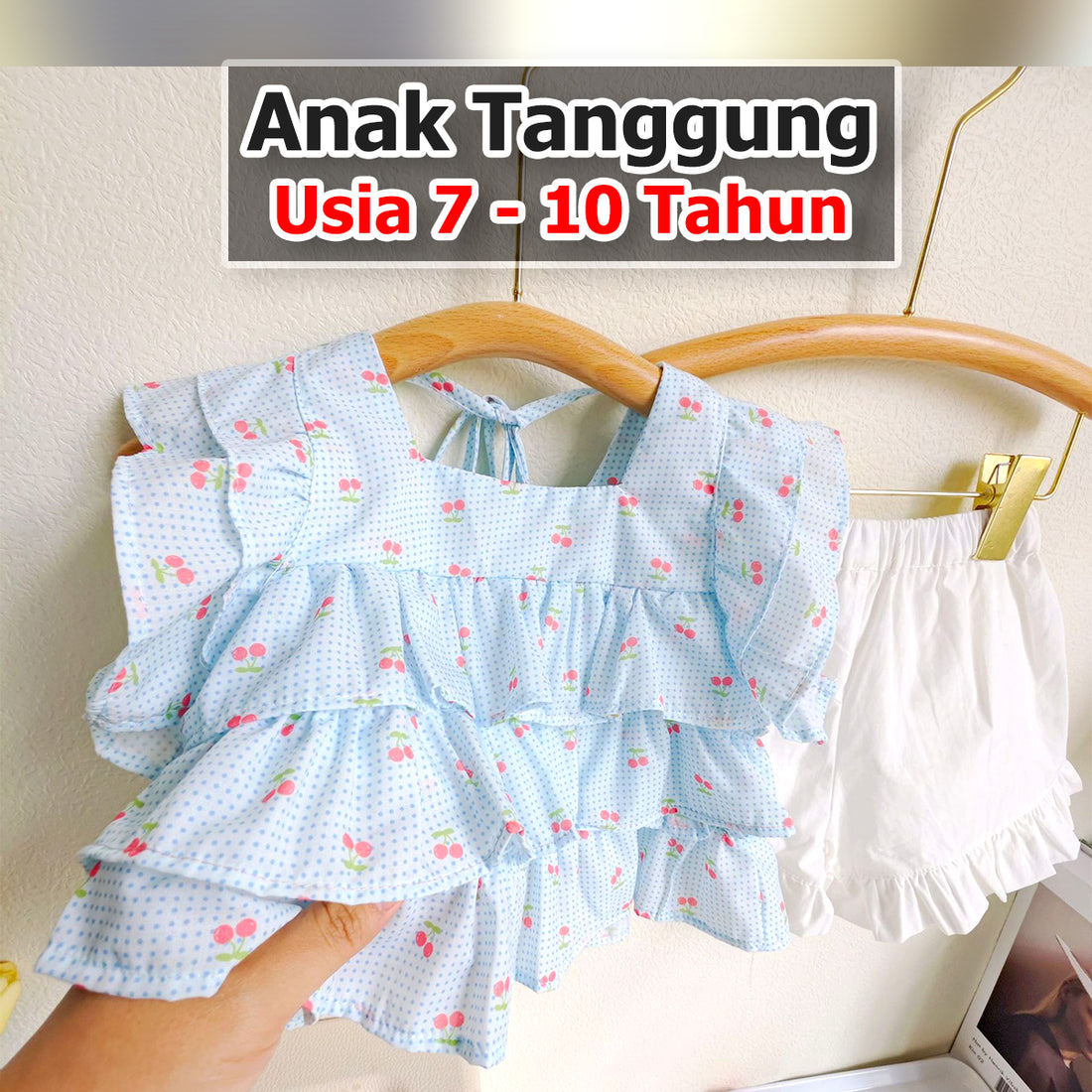 BABYHOKI STORE Usia 7 8 9 10 Tahun Baju Anak Tanggung Cewek [363669] - Baju Setelan Blouse Kutung Celana Pendek Fashion Anak Perempuan - Motif Little Cherry