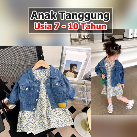 BABYHOKI STORE Usia 7 8 9 10 Tahun Baju Anak Tanggung Cewek [363671] - Baju Setelan Jaket Jeans Inner Dress Fashion Anak Perempuan - Motif Little Flower