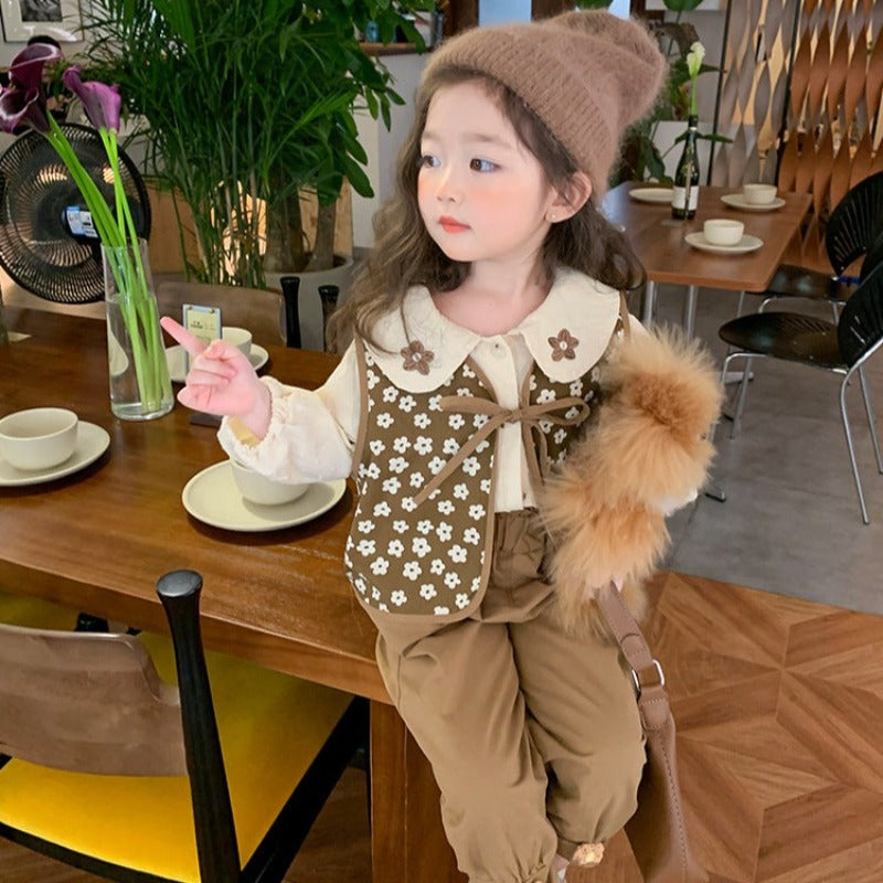 [363675] - Baju 3 in 1 Setelan Blouse Rompi Celana Jogger Fashion Anak Perempuan - Motif Star Flower