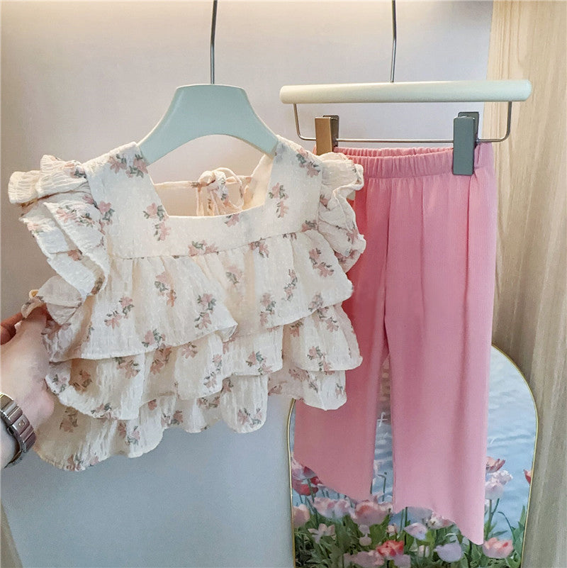 [363679] - Baju Setelan Blouse Kutung Celana Panjang Fashion Anak Perempuan - Motif Bud Flower