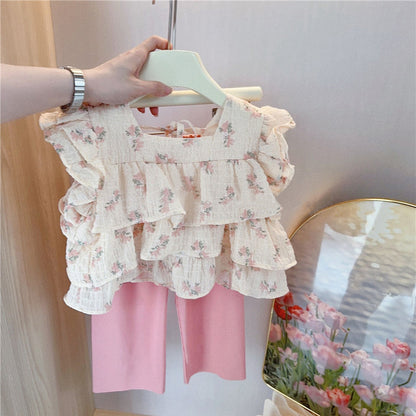 [363679] - Baju Setelan Blouse Kutung Celana Panjang Fashion Anak Perempuan - Motif Bud Flower