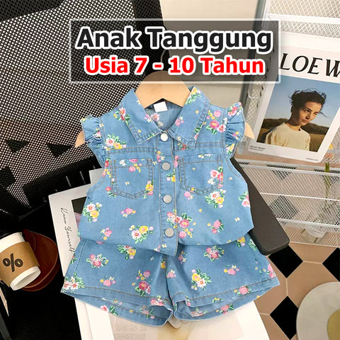 BABYHOKI STORE Usia 7 8 9 10 Tahun Baju Anak Tanggung Cewek [363681] - Baju Setelan Blouse Kutung Celana Pendek Fashion Anak Perempuan - Motif Color Flowers