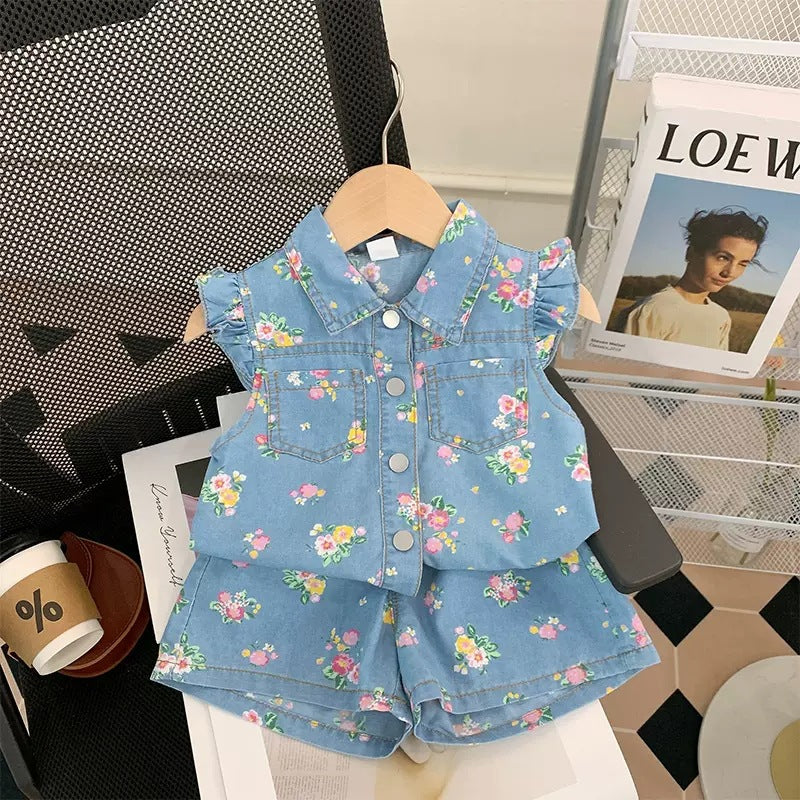 BABYHOKI STORE Usia 7 8 9 10 Tahun Baju Anak Tanggung Cewek [363681] - Baju Setelan Blouse Kutung Celana Pendek Fashion Anak Perempuan - Motif Color Flowers