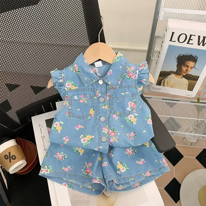 [363681] - Baju Setelan Blouse Kutung Celana Pendek Fashion Anak Perempuan - Motif Color Flowers