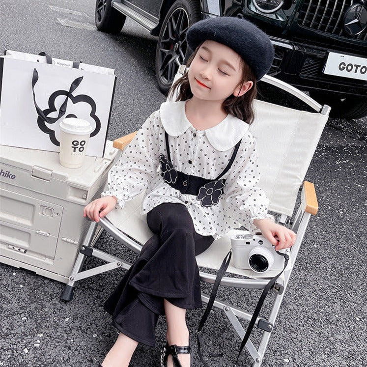 [363685] - Setelan Baju Blouse Celana Panjang Cutbray Fashion Anak Perempuan - Motif Polka Flower