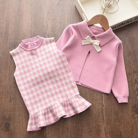 [363687] - Baju Setelan Dress Lengan Panjang Fashion Anak Perempuan - Motif Plain Ribbon