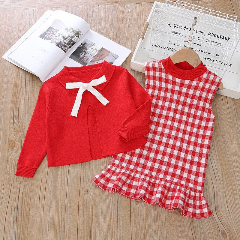 [363687] - Baju Setelan Dress Lengan Panjang Fashion Anak Perempuan - Motif Plain Ribbon