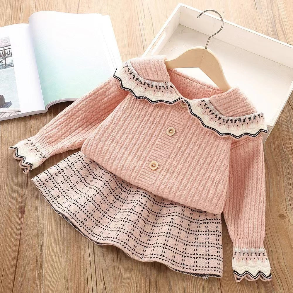 [363688] - Baju Setelan Atasan Kancing Bawahan Rok Fashion Anak Perempuan - Motif Wavy Lace