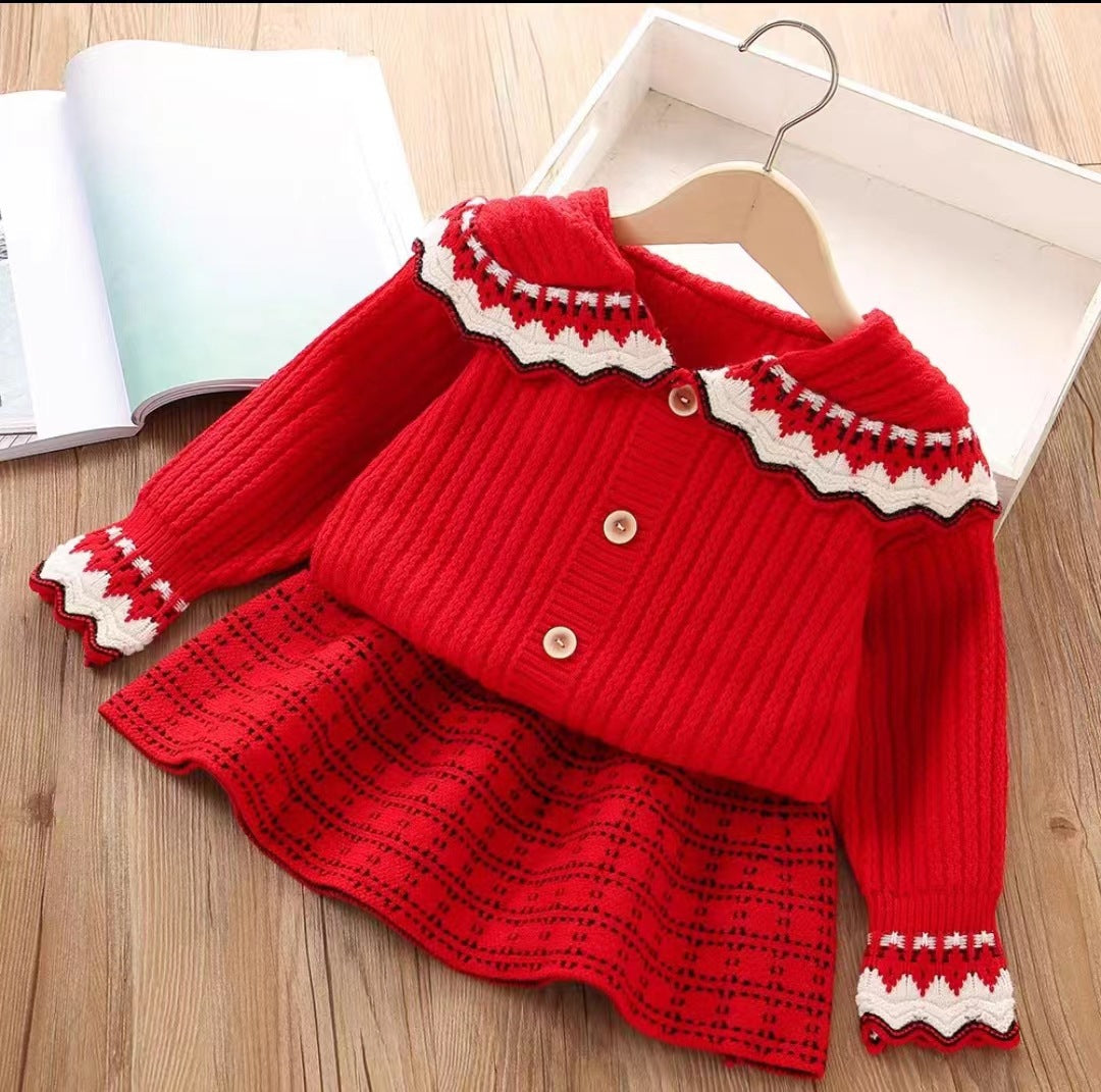 [363688] - Baju Setelan Atasan Kancing Bawahan Rok Fashion Anak Perempuan - Motif Wavy Lace