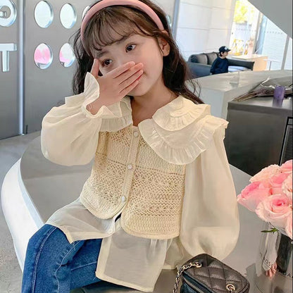 [363697] - Setelan Baju Blouse Celana Jeans Panjang Fashion Anak Perempuan - Motif Lace Knit