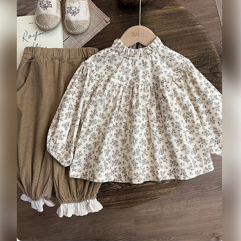 [363703] - Oneset Floral Vintage Anak Cewek Baju Setelan Blouse Celana Panjang Fashion Anak Perempuan - Motif Soothe Flower