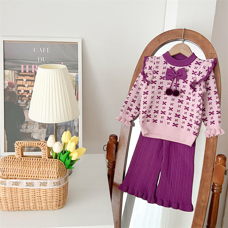 [363714] - Baju Setelan Atasan Lengan Panjang Celana Panjang Fashion Anak Cewek- Motif Wing Patterns