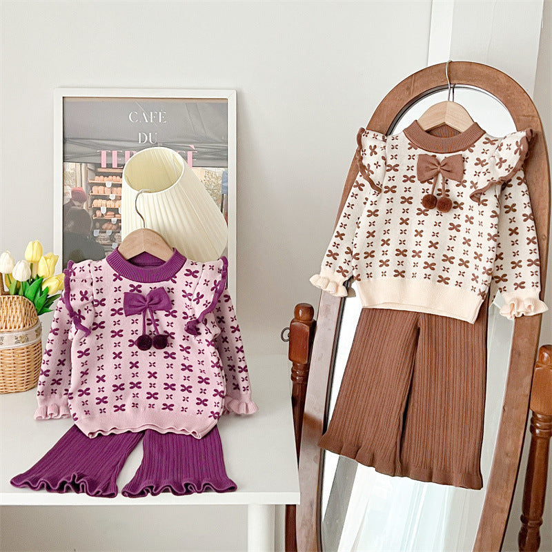 [363714] - Baju Setelan Atasan Lengan Panjang Celana Panjang Fashion Anak Cewek- Motif Wing Patterns