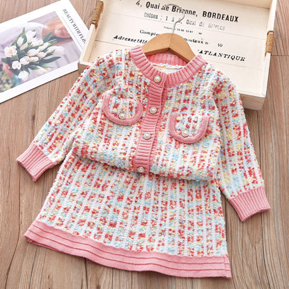 [363715] - Baju Setelan Atasan Kancing Bawahan Rok Fashion Anak Cewek - Motif Color Pocket